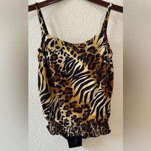 MIRACLESUIT Animal Print Blouson Shirred Waist 1PC Swimsuit Adjustable SZ 10
